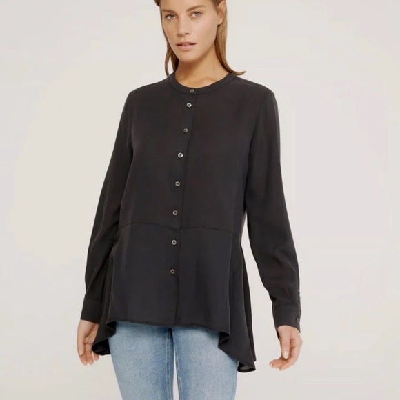 Harshman Tops - NWT Harshman Anthropologie Ornella Button Shirt Blouse Dark Navy Sz. M MSRP $212